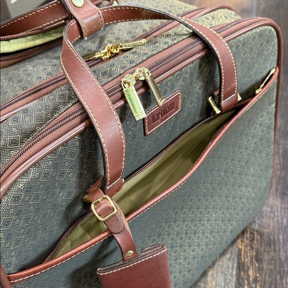 Hartmann Olive and Brown 2 wheel rolling briefcase Carry On Luggage Travel Bag. - Picture 10 of 15